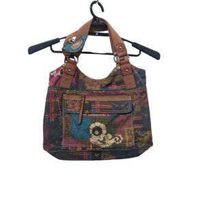 Fossil Boho Chic Patchwork Tote Bag Shoulder bag magnetic closecanvas retro